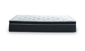 Colchón Centto Plus de la marca Sauter tech visto en lateral. Un diseño moderno con una superficie acolchada, acabados elegantes y bordes reforzados. Su estructura robusta destaca por un grosor mayor y contiene tecnología 5 zone pocket spring.