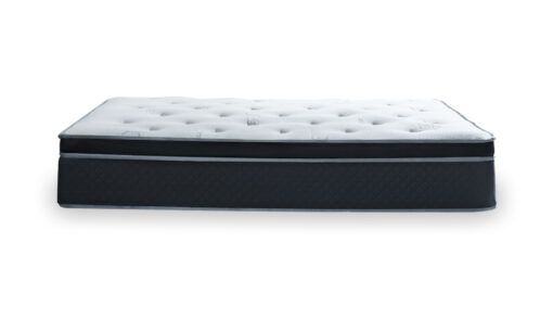 Colchón Centto Plus de la marca Sauter tech visto en lateral. Un diseño moderno con una superficie acolchada, acabados elegantes y bordes reforzados. Su estructura robusta destaca por un grosor mayor y contiene tecnología 5 zone pocket spring.