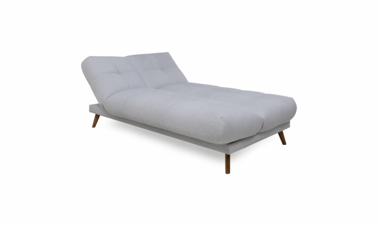 Sofá Cama Cronos 6 Posiciones de la marca Aristas visto en perspectiva diagonal. Un diseño versátil y contemporáneo, tapizado en tela de color Derza Plata.