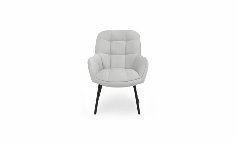 Vista frontal de la Silla Auxiliar Axel de la marca Aristas. Presenta un diseño moderno y minimalista, con un respaldo ligeramente curvado y patas largas en metal.