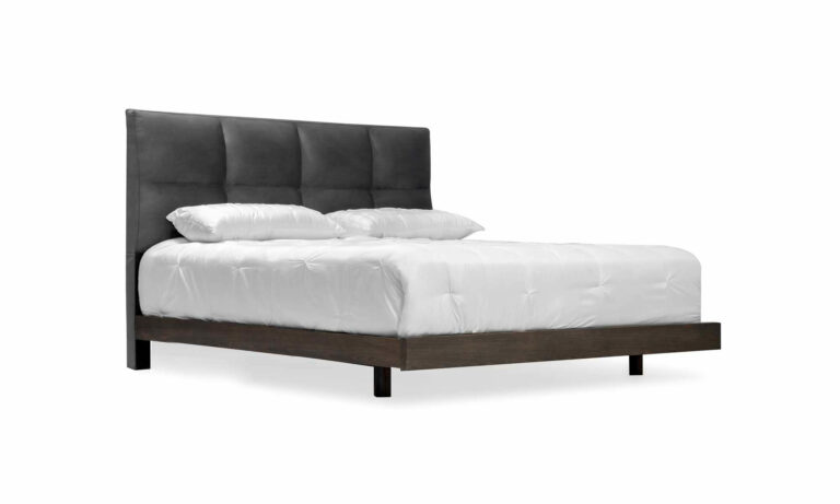 Vista frontal de la cama Vitaro Apolo de Aristas. Diseño moderno y cabecero tapizado en tela suave.