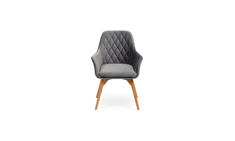 Vista frontal de la Silla Comedor Odense de Aristas. Un diseño moderno de líneas elegantes, con un acabado en tela suave.