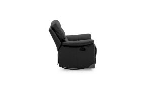Poltrona Reclinable Manual Cuero 1204b de la marca Aristas, vista en perspectiva lateral. Un diseño acolchado y moderno, que presenta un mecanismo reclinable y tapizado en cuero.