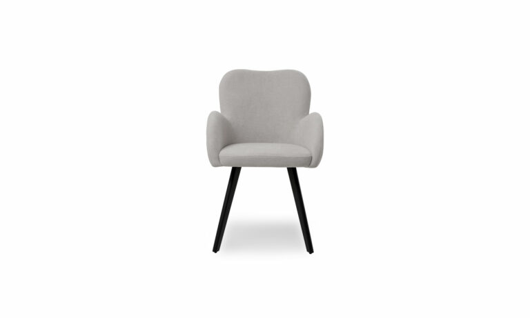 Vista frontal de la Silla Comedor Modena Beige de Aristas. Un diseño moderno y elegante, con un respaldo curvo y tapizado liso.