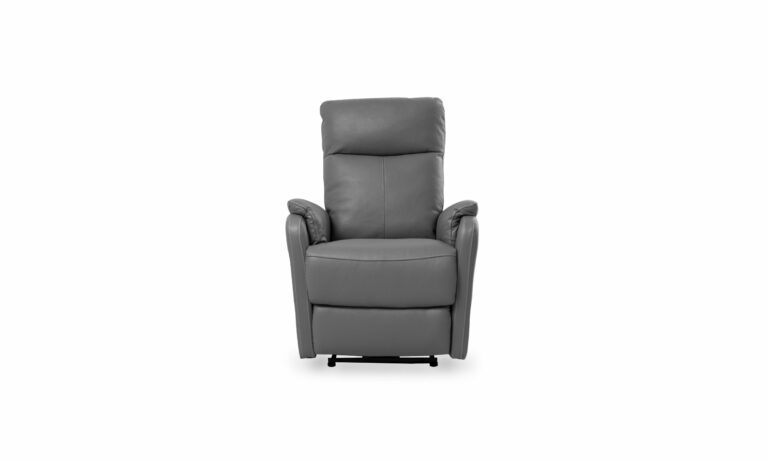 Vista frontal de la Poltrona Reclinable Eléctrica Yb737 en cuero, de Aristas. Esta poltrona reclinable eléctrica, presenta un diseño ergonómico y contemporáneo, con reposabrazos amplios y un respaldo alto y acolchado.