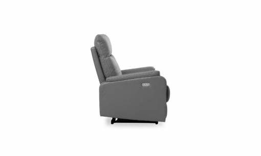 Vista lateral de la Poltrona Reclinable Eléctrica Yb737 Cuero Imp de Aristas. Un diseño ergonómico y moderno, con un asiento y respaldo acolchados y reclinables en Cuero Gris Yb.