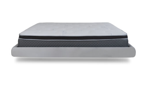 Basecama Apolo + Colchón Centto de Aristas y Sauter tech vista lateral. La basecama Apolo presenta un diseño sencillo y elegante, con una estructura firme y tapizado en tela suave. El colchón Centto, ofrece una superficie de descanso ergonómica y cómoda, con tecnología térmica avanzada.