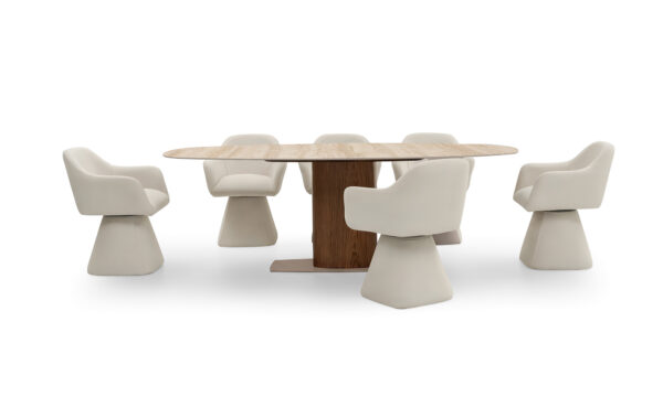 Mesa Comedor Niza Sinterizada + 8 Sillas Amarai Giratoria