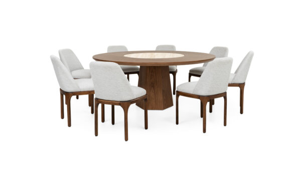 Mesa Comedor Milano Plato Giratorio Sinterizado + 8 Sillas Lisboa