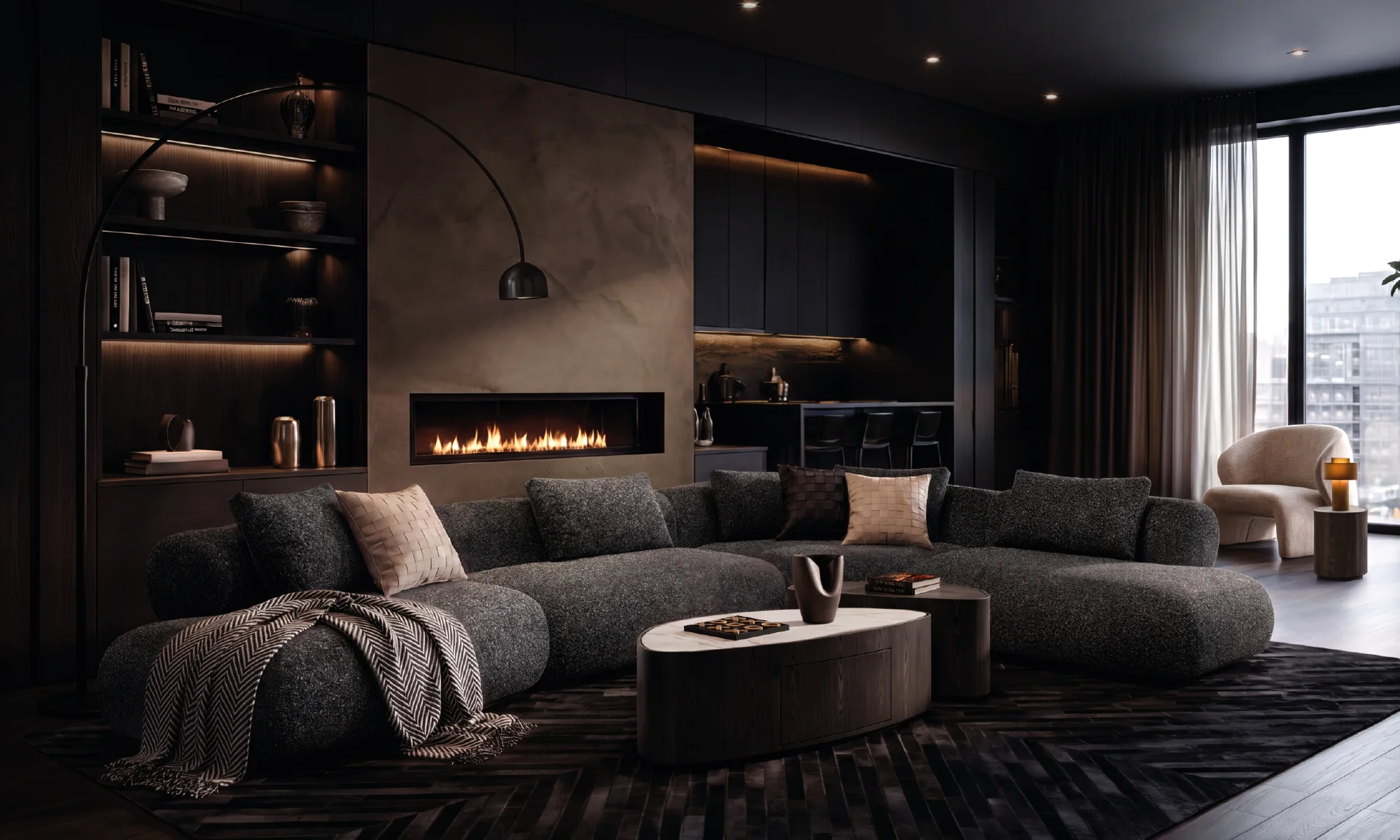 Sala en L modular Amarai + Poltrona en ambiente