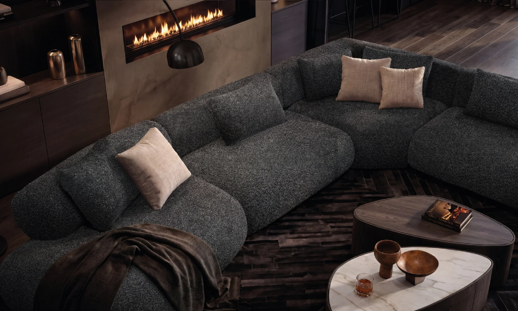 Sala en L modular Amarai + Poltrona en ambiente