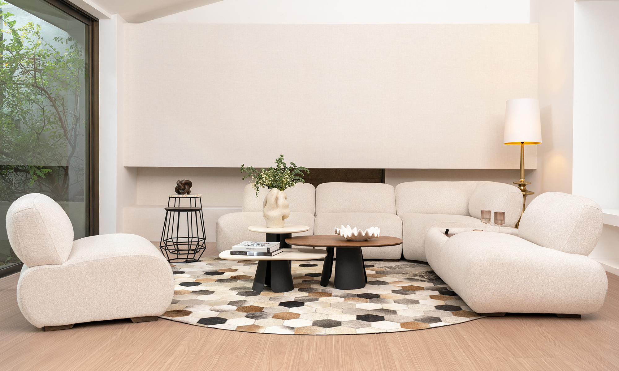 Sala en L Modular Emma Esquinero + Puff en ambiente