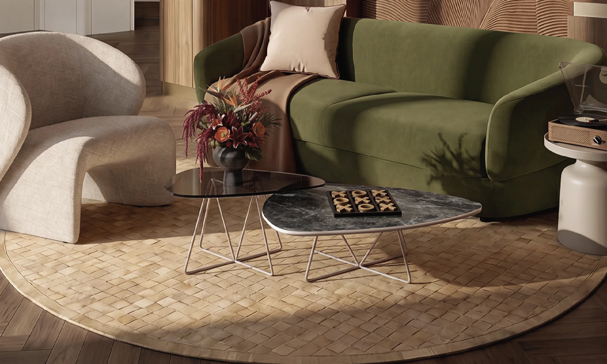 Mesas de Centro Boon Vidrio Madera x2 en ambiente
