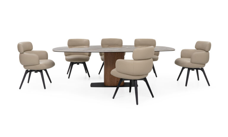 Mesa Comedor Niza Sinterizada + 8 Sillas Niza Giratoria Imp